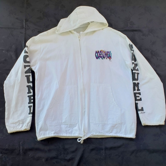 Cozumel Mexico Men's Medium ? Vintage Zip Jacket 90s Hoodie White Light Vacation - Picture 3 of 15